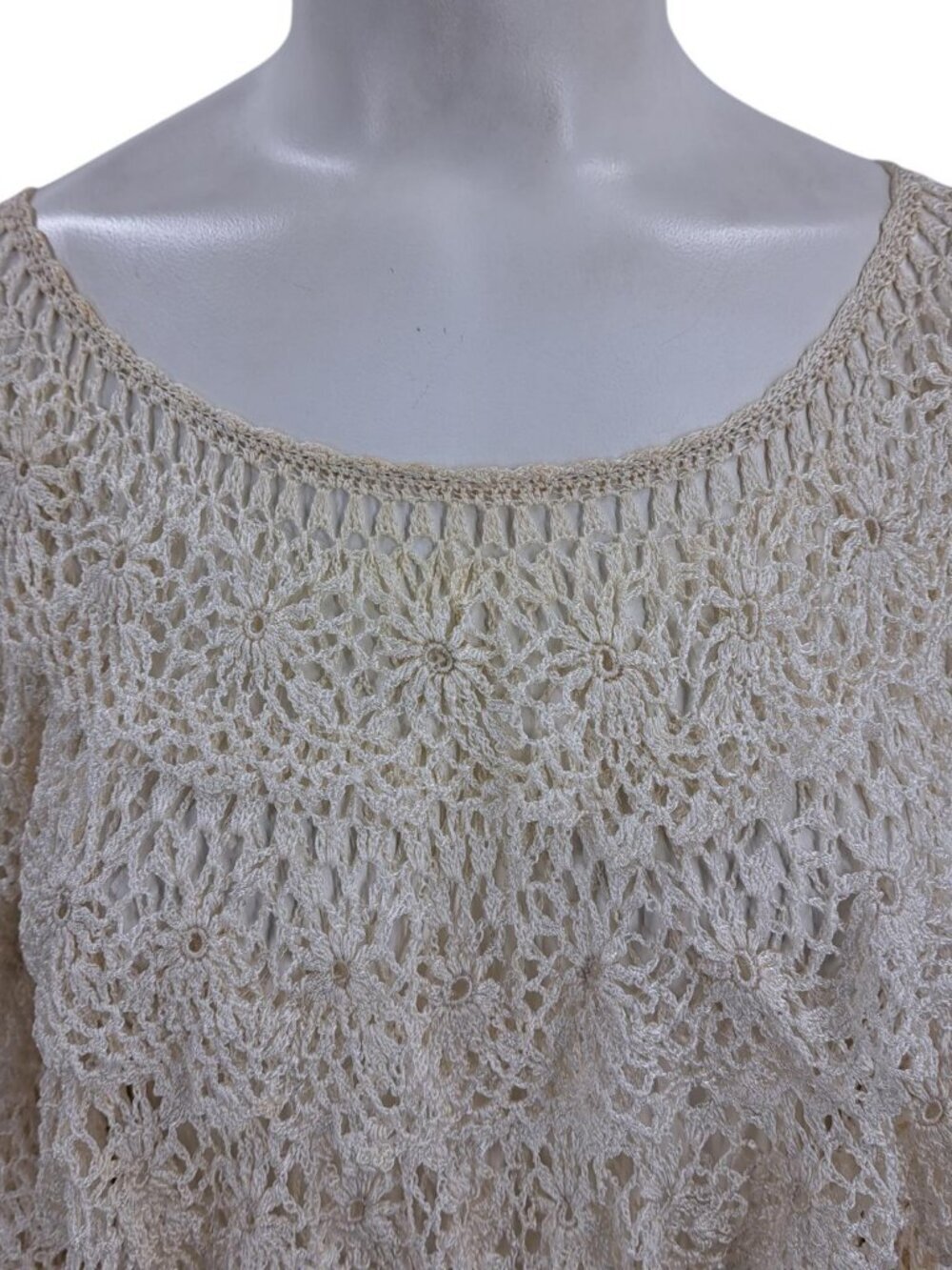 Boston Proper Sheer Ruffle Crochet Lace Blouse Size M/L Ivory Cottagecore Boho - Picture 10 of 13